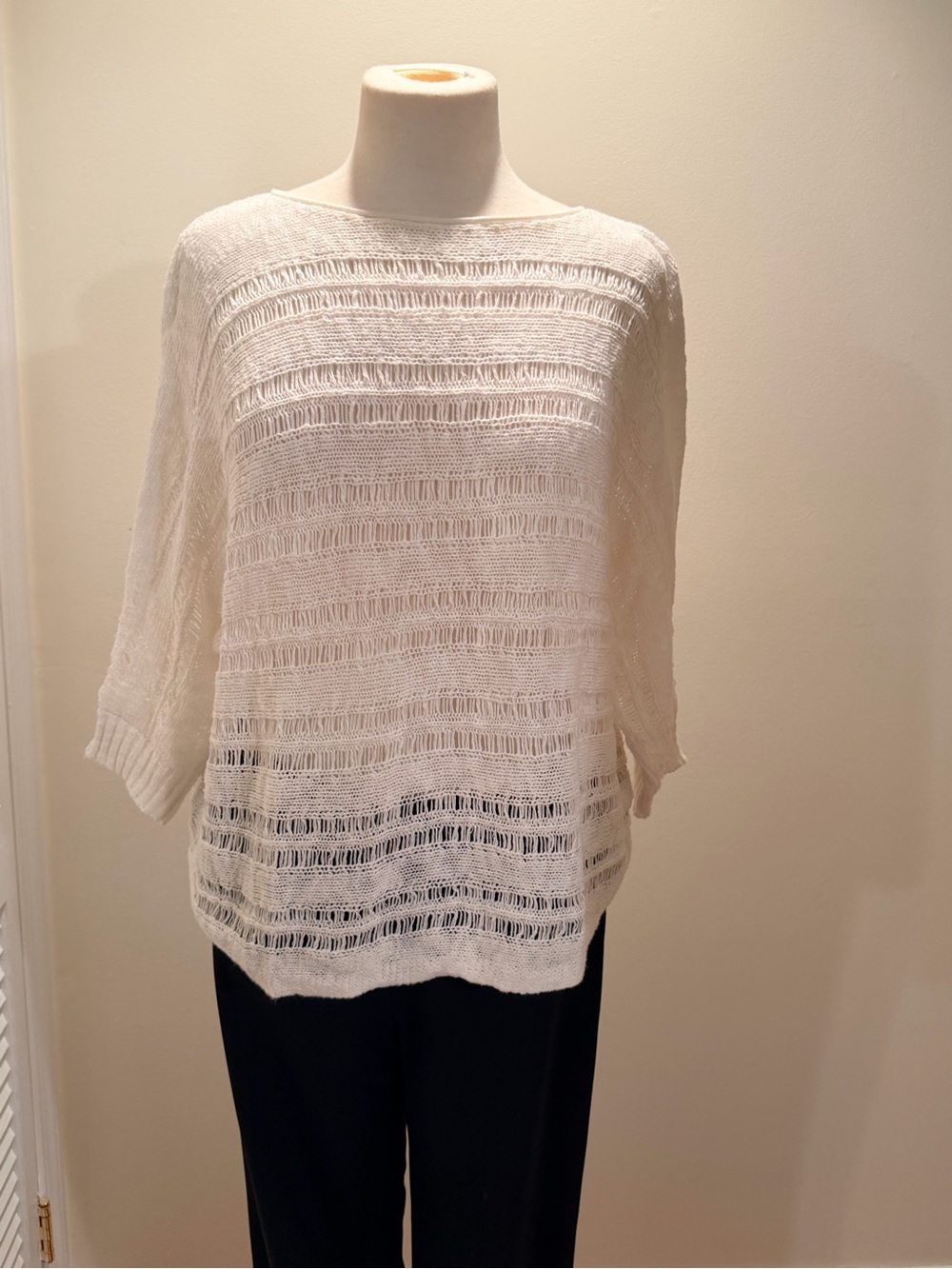 Eileen Fisher Open-Weave Ivory Pullover